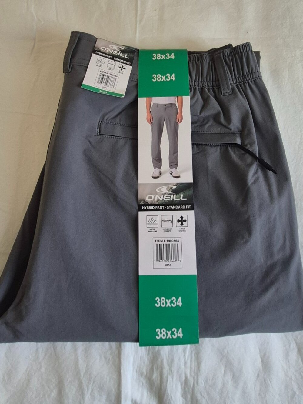 O'Neill Men's Hybrid Standard  Fit Pants Zip Pockets, GRAY, Size: 38X34. NEW